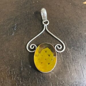 Gold faceted Glass Sterling silver pendant